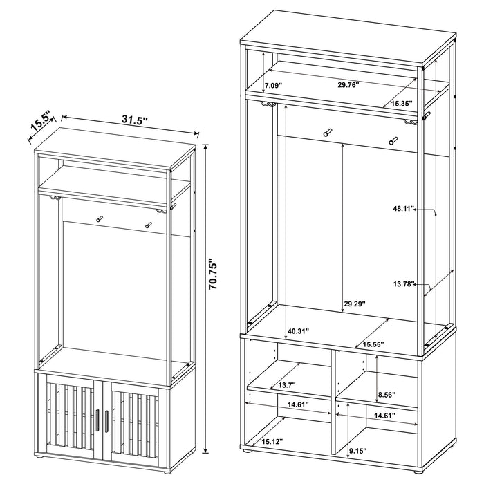 Five Star Furniture - Quincy 2-door Engineered Wood Hall Tree Dark Pine and Black