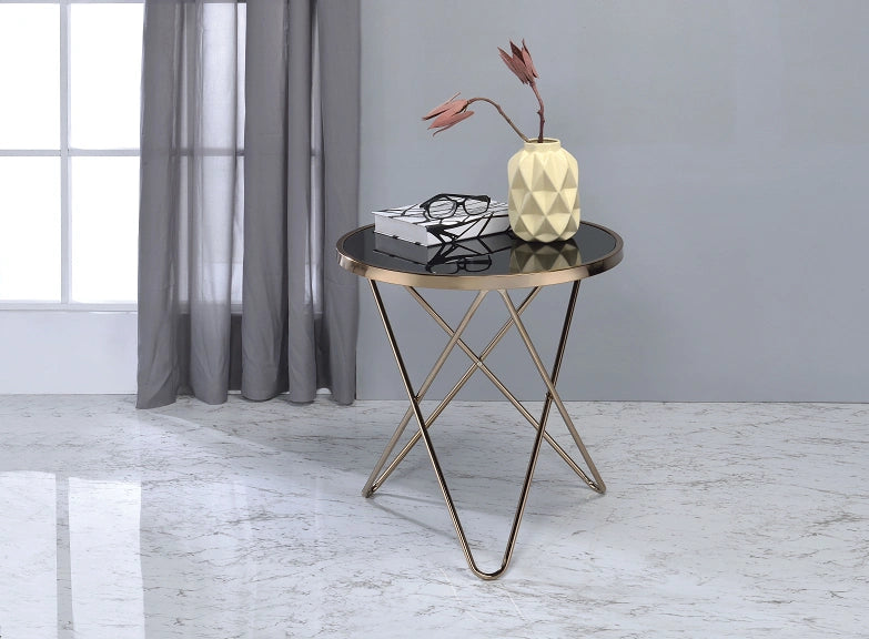 Five Star Furniture - Valora Champagne & Black Glass End Table