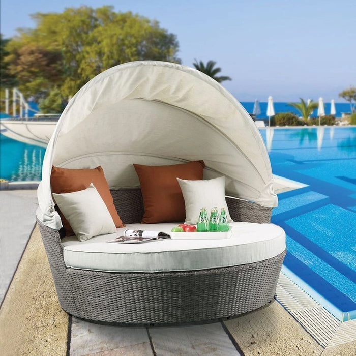 Five Star Furniture - Acme Salena Patio Canopy Sofa with Ottoman in Beige Fabric & Gray Wicker 45025