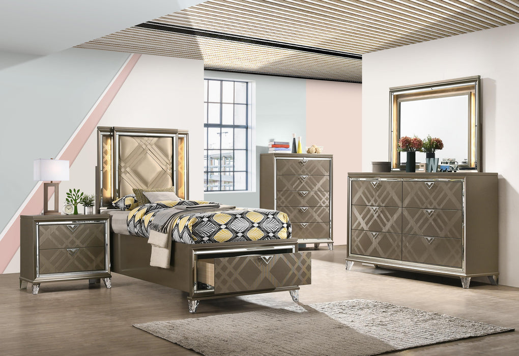 Five Star Furniture - Skylar LED, PU & Dark Champagne Twin Bed (Storage & LED)