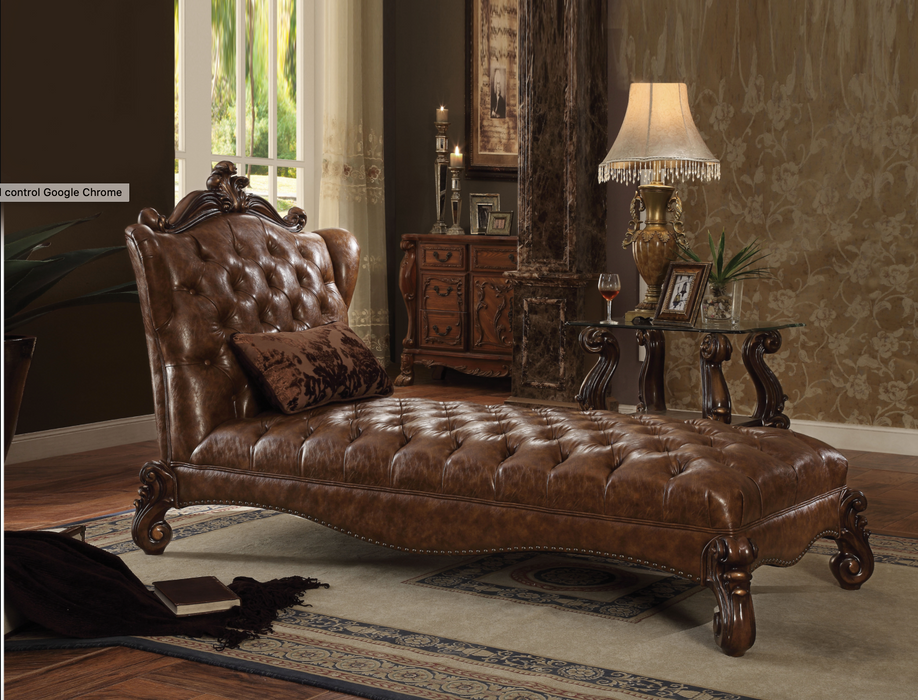 Versailles 2-Tone Light Brown PU & Cherry Oak Chaise & Pillow image