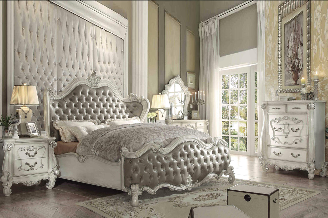 Five Star Furniture - Versailles Vintage Gray PU & Bone White Queen Bed
