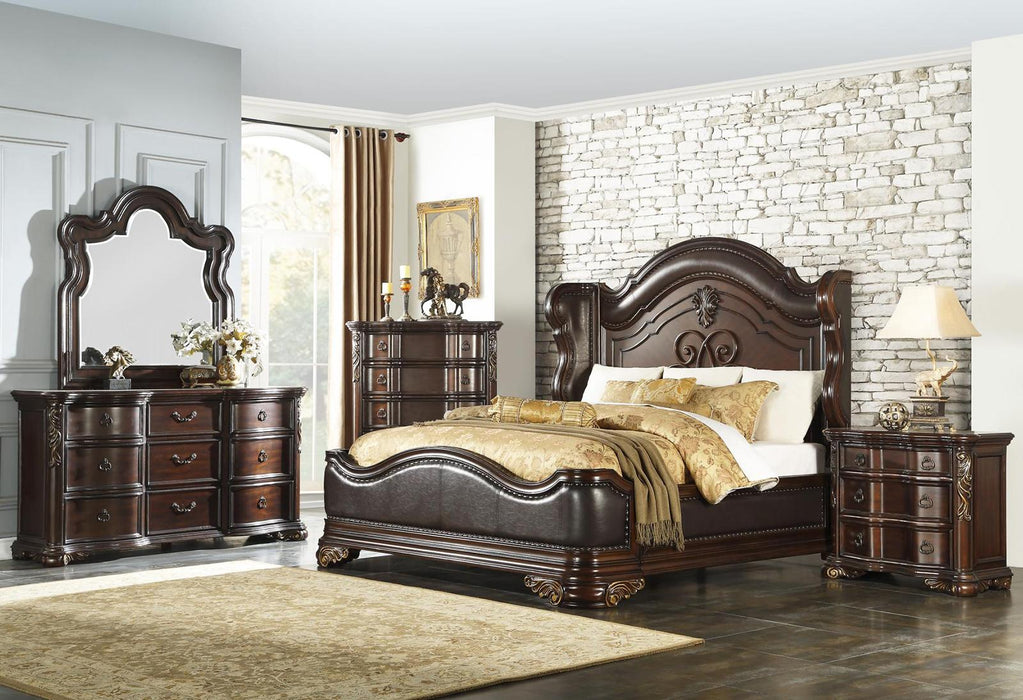 Homelegance Royal Highlands King Upholstered Panel Bed in Rich Cherry 1603K-1EK