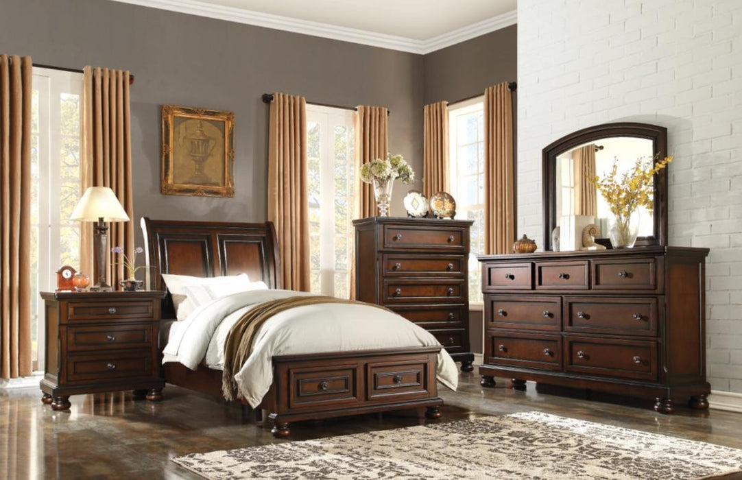 Homelegance Cumberland Queen Sleigh Platform Bed with Footboard Storage in Brown Cherry 2159-1*