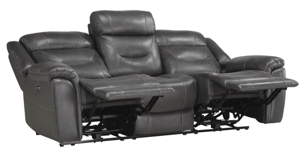 Homelegance Furniture Danio Power Double Reclining Sofa with Power Headrests in Dark Gray 9528DGY-3PWH