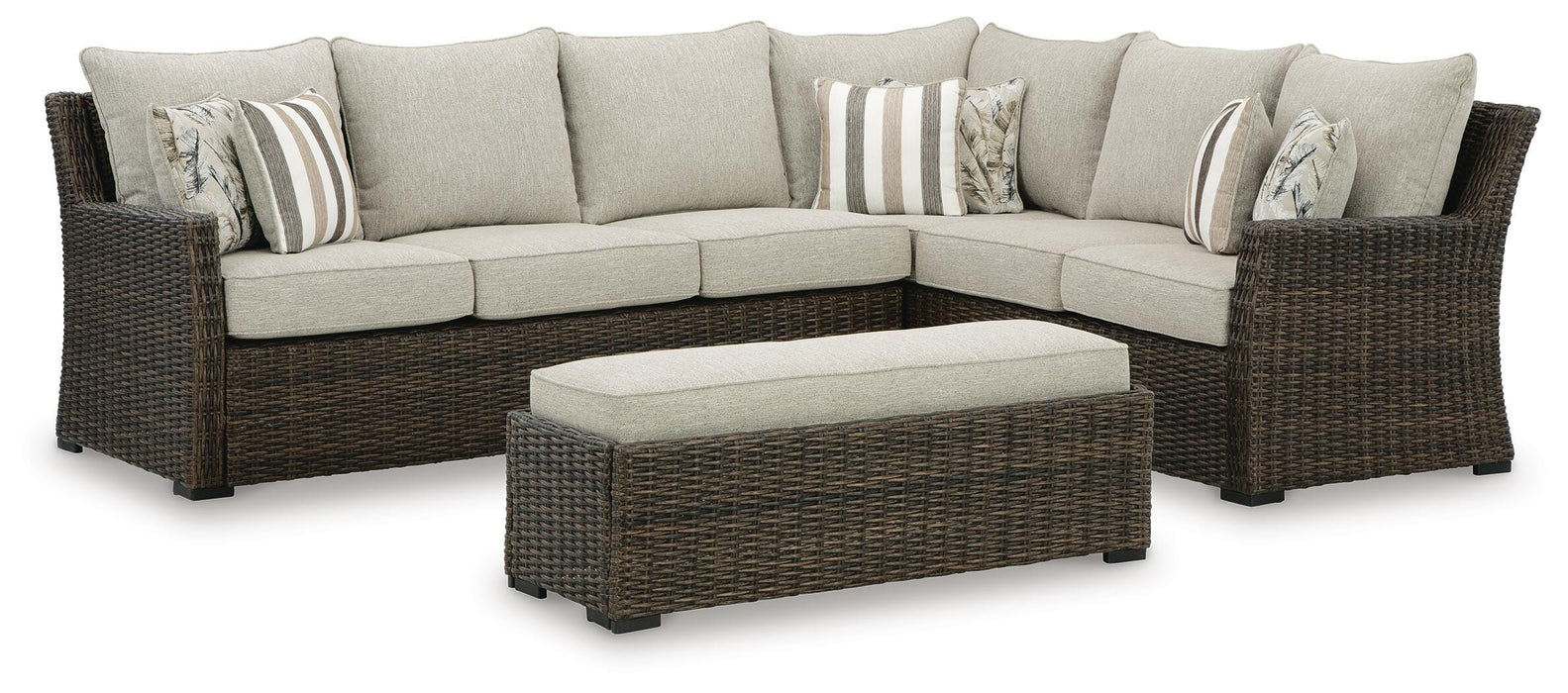 Five Star Furniture - Brook Ranch Outdoor Sofa Sectional/Bench with Cushion (Set of 3)