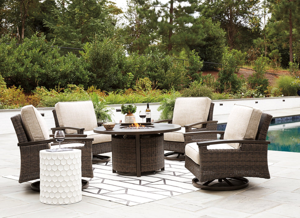 Five Star Furniture - Paradise Trail Paradise Trail Fire Pit Table with 4 Nuvella Swivel Lounge Chairs - Five Star Furniture & Mattress (GA)