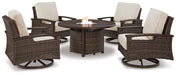 Five Star Furniture - Paradise Trail Paradise Trail Fire Pit Table with 4 Nuvella Swivel Lounge Chairs image