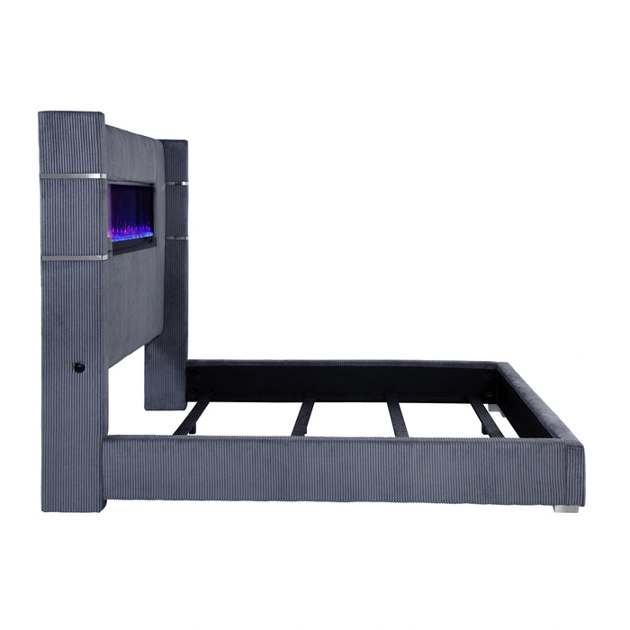 Five Star Furniture - Tisdall Wingback Bed with Flame Visualizer