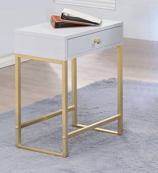 Five Star Furniture - Coleen White & Brass Side Table