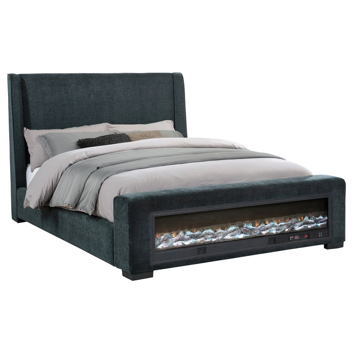 Five Star Furniture - Preston Wingback Bed with Flame Visualizer and Bluetooth Speaker