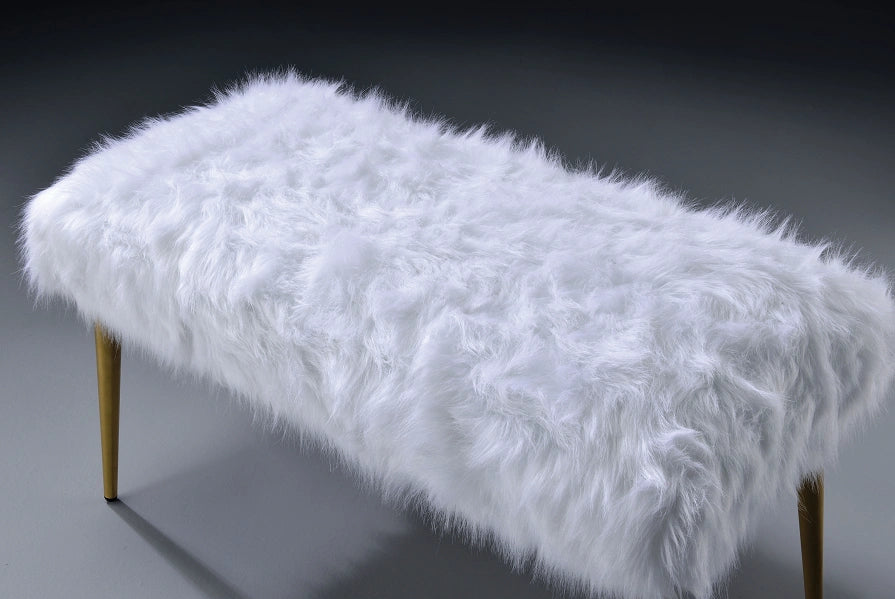Five Star Furniture - Bagley II White Faux Fur & Gold Bench