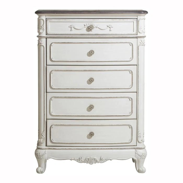 Five Star Furniture - Cinderella 5 Drawer Chest in Antique White with Grey Rub-Through 1386NW-9
