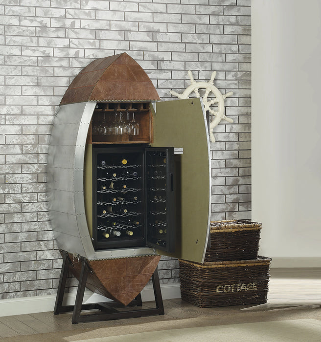 Five Star Furniture - Brancaster Retro Brown Top Grain Leather & Aluminum Wine Cabinet & Cooler