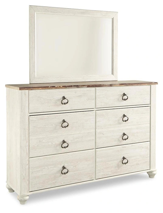Five Star Furniture - Willowton Panel Bed with Mirrored Dresser & 2 Nightstands