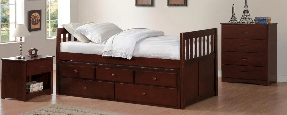 Five Star Furniture - Rowe Twin/Twin Trundle Bed w/ Two Storage Drawers in Dark Cherry B2013PRDC-1*