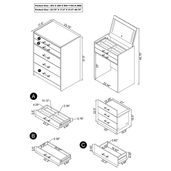 Five Star Furniture - Danbury Makeup Vanity Table with LED Mirror and Stool
