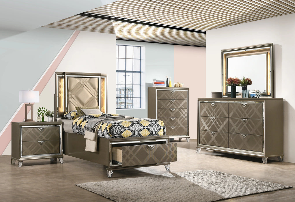 Five Star Furniture - Skylar LED, PU & Dark Champagne Full Bed (Storage & LED)