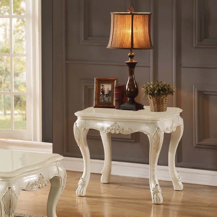 Five Star Furniture - Acme Chantelle End Table with Marble Top in Pearl White 83542