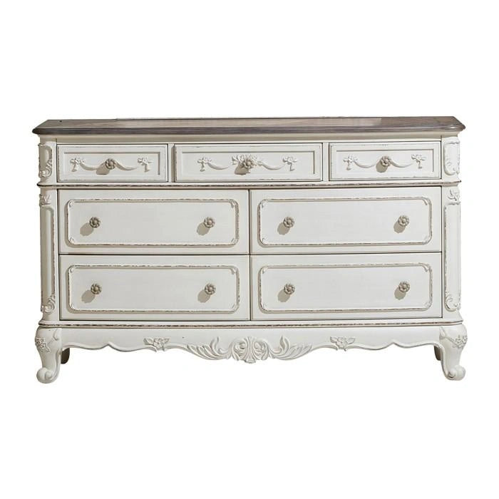 Five Star Furniture - Cinderella 7 Drawer Dresser in Antique White with Grey Rub-Through 1386NW-5
