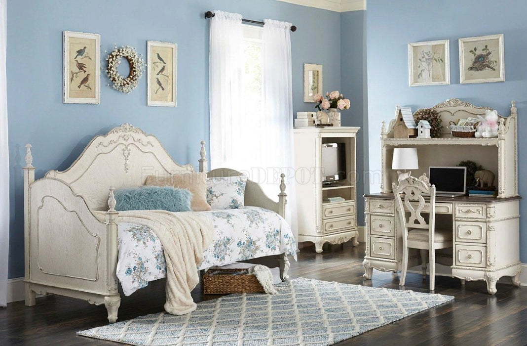 Five Star Furniture - Cinderella Writing Desk and Hutch in Antique White with Grey Rub-Through