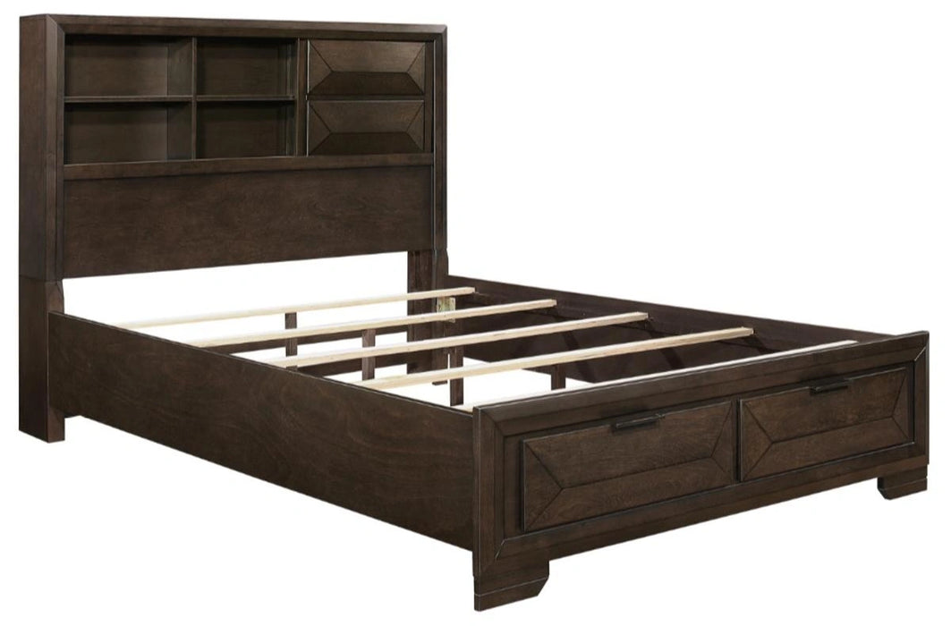 Five Star Furniture - Chesky Queen Bookcase Bed with Footboard Storage in Warm Espresso 1753-1*