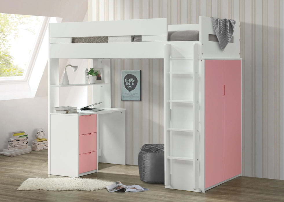 Five Star Furniture - Nerice White & Pink Loft Bed