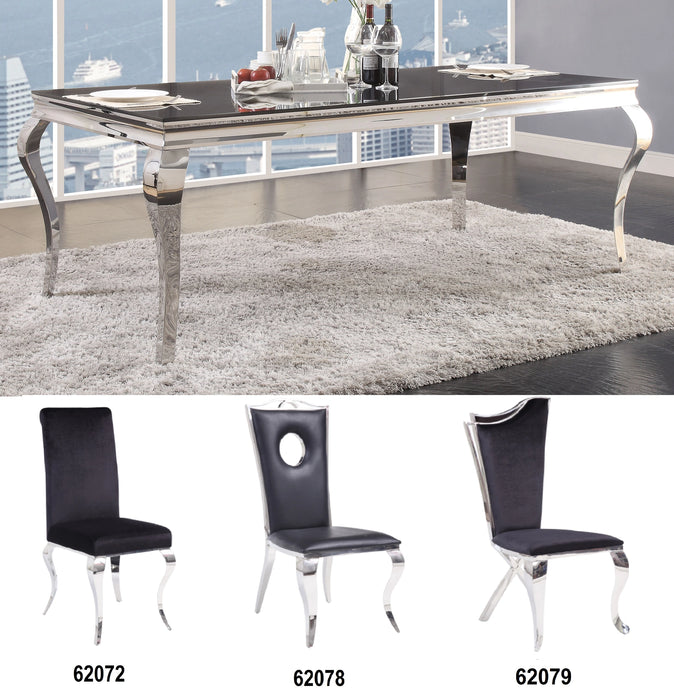 Five Star Furniture - Fabiola Stainless Steel & Black Glass Dining Table