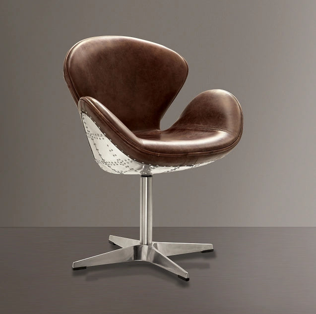 Five Star Furniture - Brancaster Retro Brown Top Grain Leather & Aluminum Accent Chair (1Pc)