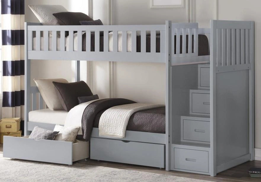 Five Star Furniture - Orion Bunk Bed w/ Reversible Step Storage and Storage Boxes in Gray B2063SB-1*T