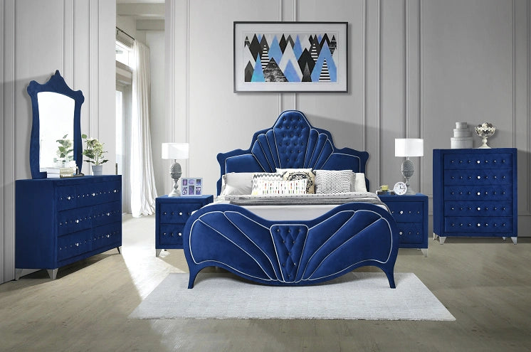 Five Star Furniture - Dante Blue Velvet Queen Bed