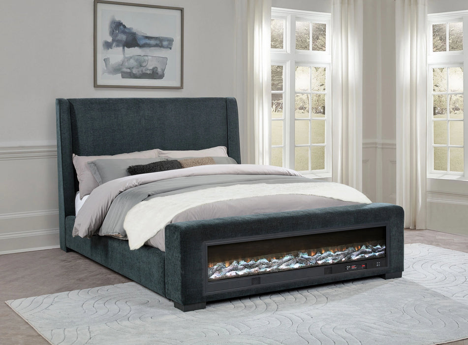 Five Star Furniture - Preston Wingback Bed with Flame Visualizer and Bluetooth Speaker