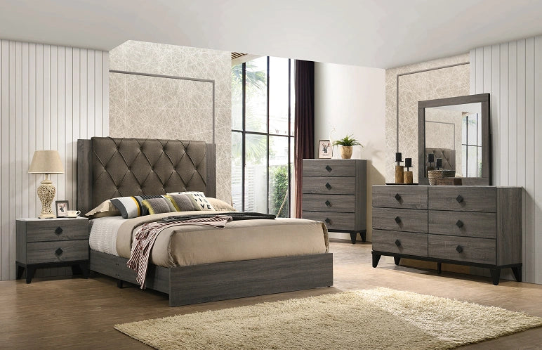 Five Star Furniture - Avantika Fabric & Rustic Gray Oak Eastern King Bed