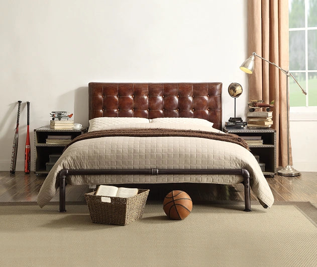 Five Star Furniture - Brancaster Vintage Brown Top Grain Leather Queen Bed