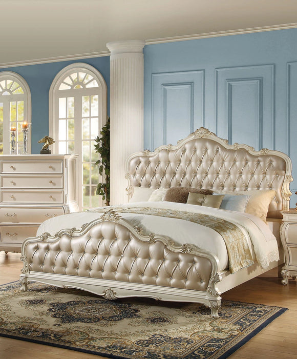 Five Star Furniture - Acme Chantelle Queen Bed with Button Tufted Panels in Pearl White 23540Q