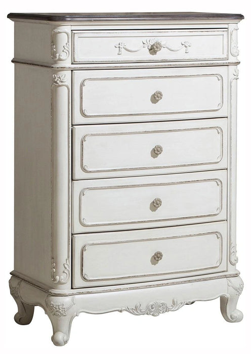 Five Star Furniture - Cinderella 5 Drawer Chest in Antique White with Grey Rub-Through 1386NW-9