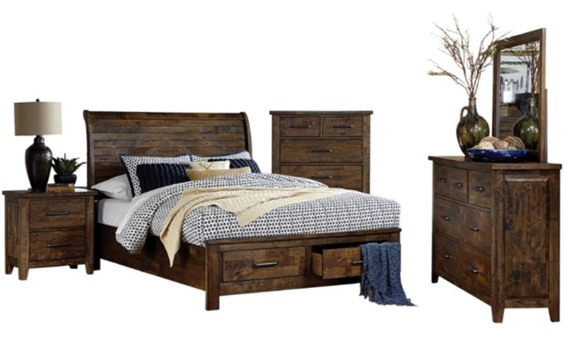 Five Star Furniture - Jerrick Queen Sleigh Platform Bed with Footboard Storage in Burnished Brown 1957-1*