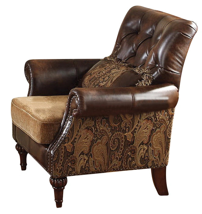 Five Star Furniture - Acme Dreena Traditional Bonded Leather and Chenille Chair 05497