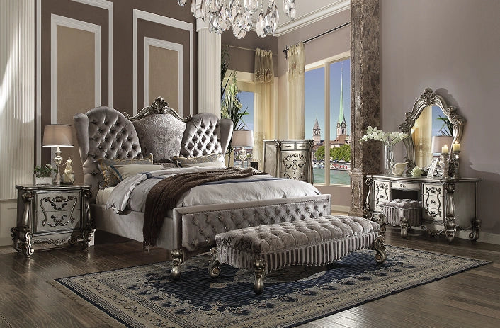 Five Star Furniture - Versailles Velvet & Antique Platinum Queen Bed