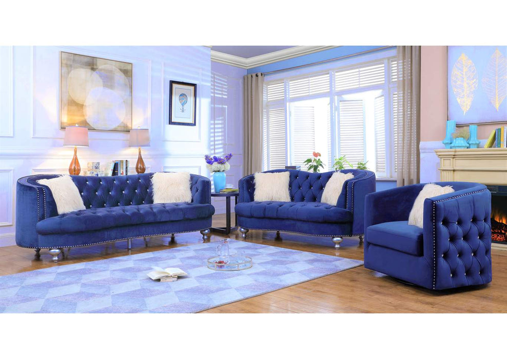UPHOLSTERED AFREEN SOFA + LOVE SEAT NAVY - Five Star Furniture & Mattress (GA)